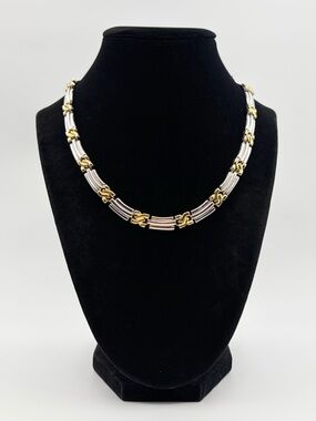 Vintage Two Tone Link Necklace Silver Gold Unisex